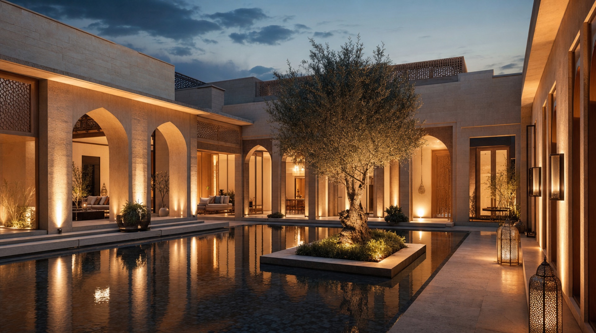 Courtyard villa with reflecting pool in Islamabad